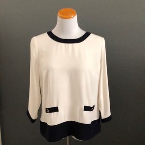 Talbots ivory and blue blouse size medium